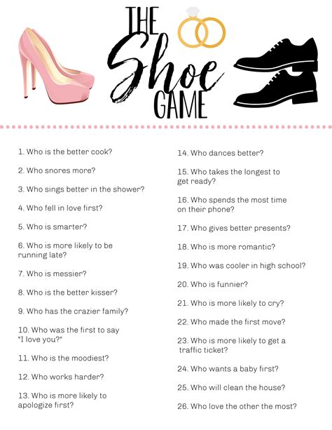 Printable Shoe Game Questions